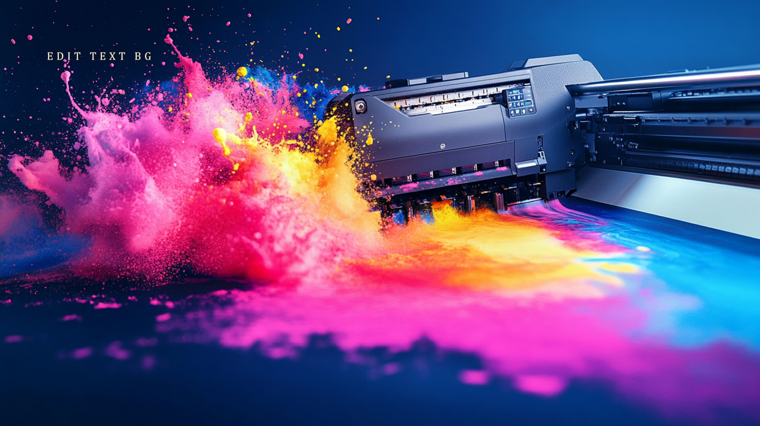 Colorful ink splashes from a large format printer during printin