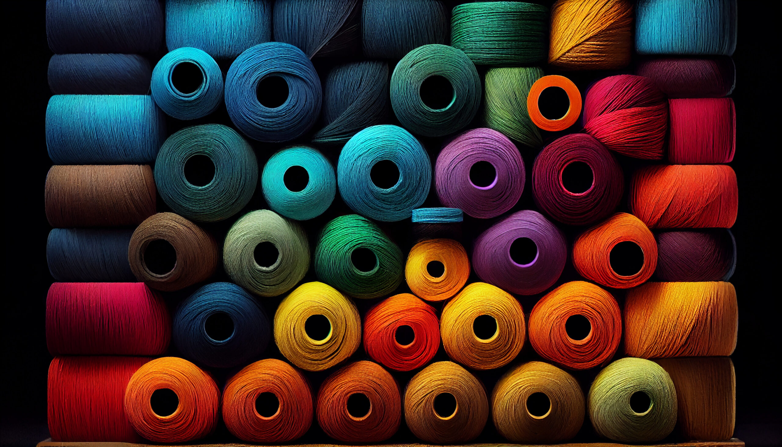 Spools of Multi Colored Thread on Textile Material generated by AI